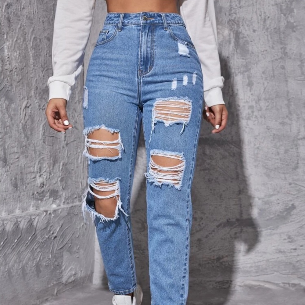 High Waist Ripped Tampered Jeans